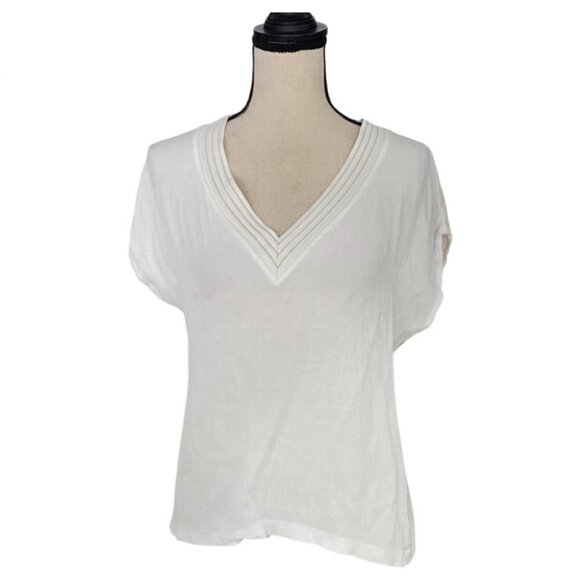 Massimo Dutti White V neck Tee Shirt Size M - Picture 1 of 4